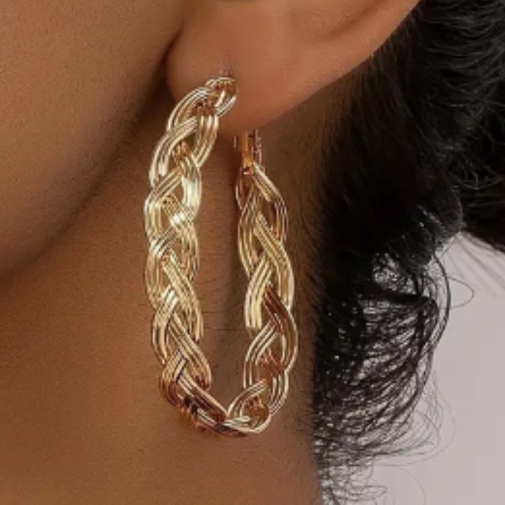 14k Gold Plated Braided Hoop Earrings